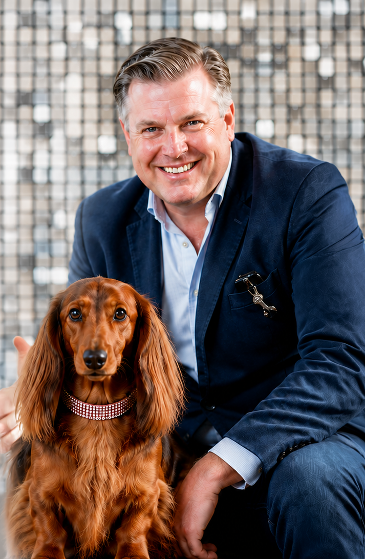 Jaun-Paul Gulliver, dog breeder in Cape Town, with his long-haired dachshund